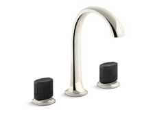 Script® Decorative Sink faucet, arch spout, Matte Black Porcelain knob handles