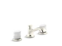 Sink faucet, low spout, White Porcelain knob handles 0