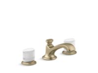 Sink faucet, low spout, White Porcelain knob handles 0