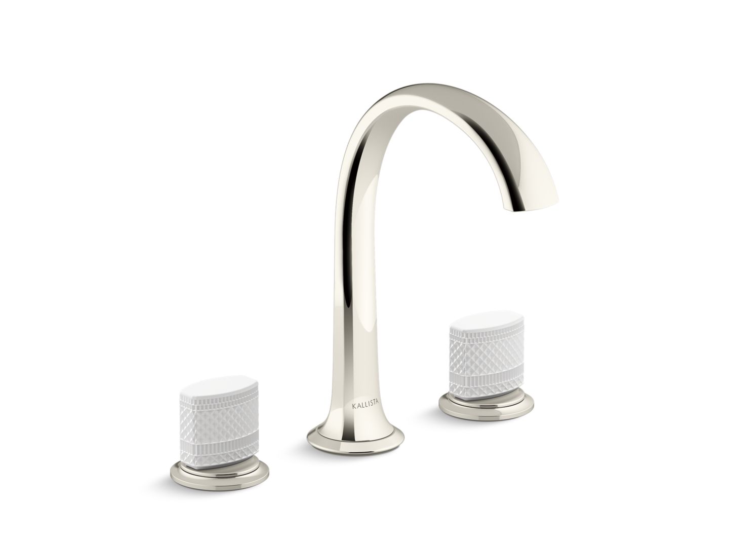 Script Sink Faucet, Arch Spout, White Porcelain Knob Handles