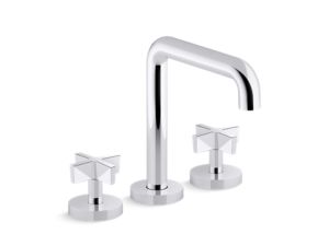 Deck-mount bath faucet, cross handles