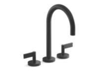 Deck-mount bath faucet, gooseneck spout, lever handles 0