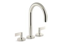 Deck-mount bath faucet, gooseneck spout, lever handles 0