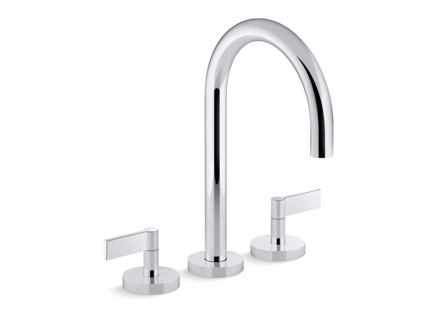 One Deck-Mount Bath Faucet, Gooseneck Spout, Lever Handles