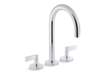Deck-mount bath faucet, gooseneck spout, lever handles