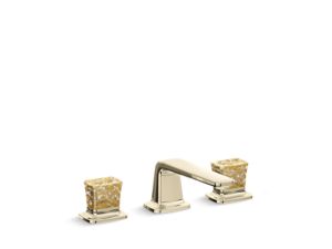 Sink faucet, low spout, gold flake crystal knob handles