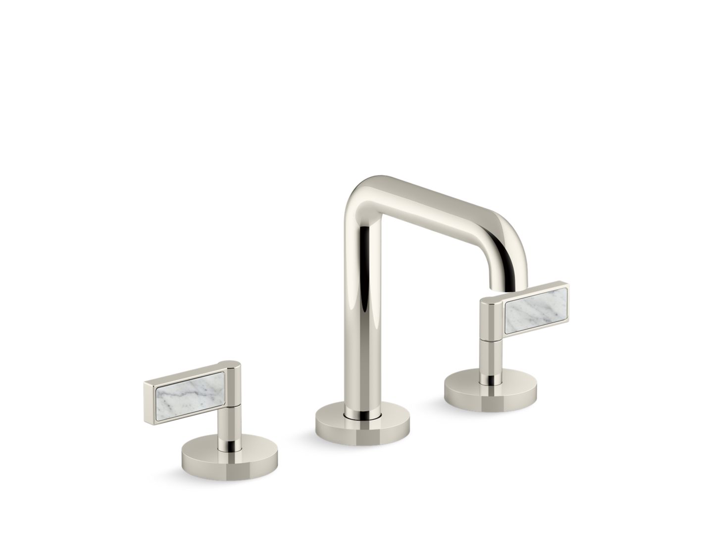 One Decorative Sink Faucet, Tall Spout, White Carrara Handles