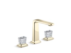 Sink faucet, tall spout, Clear Saint-Louis Crystal knob handles