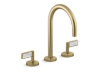 Sink faucet, gooseneck spout, White Carrara handles 0