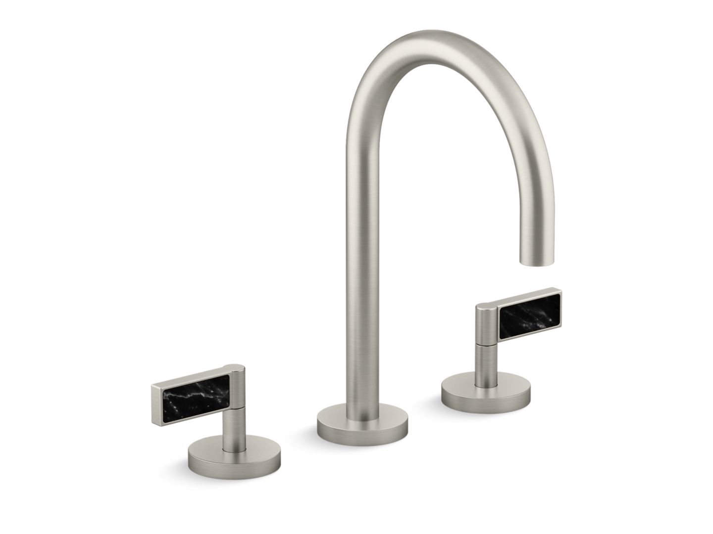 One Decorative Sink Faucet, Gooseneck Spout, Nero Marquina Handles