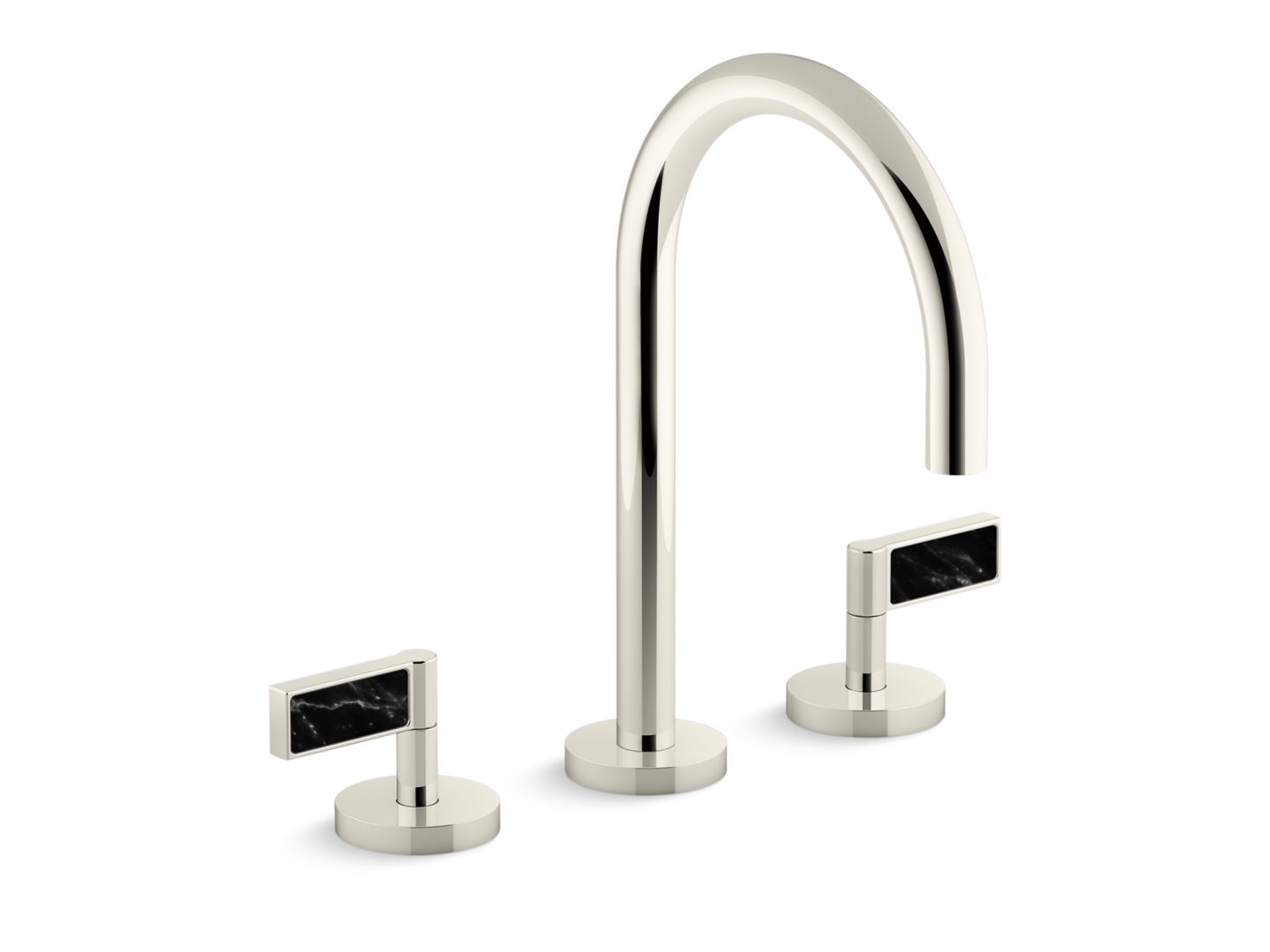 One Decorative Sink Faucet, Gooseneck Spout, Nero Marquina Handles