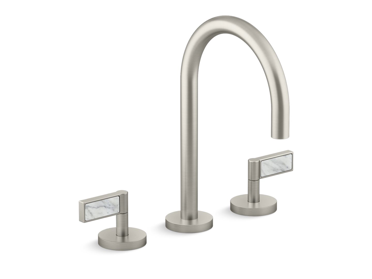 One Decorative Sink Faucet, Gooseneck Spout, White Carrara Handles