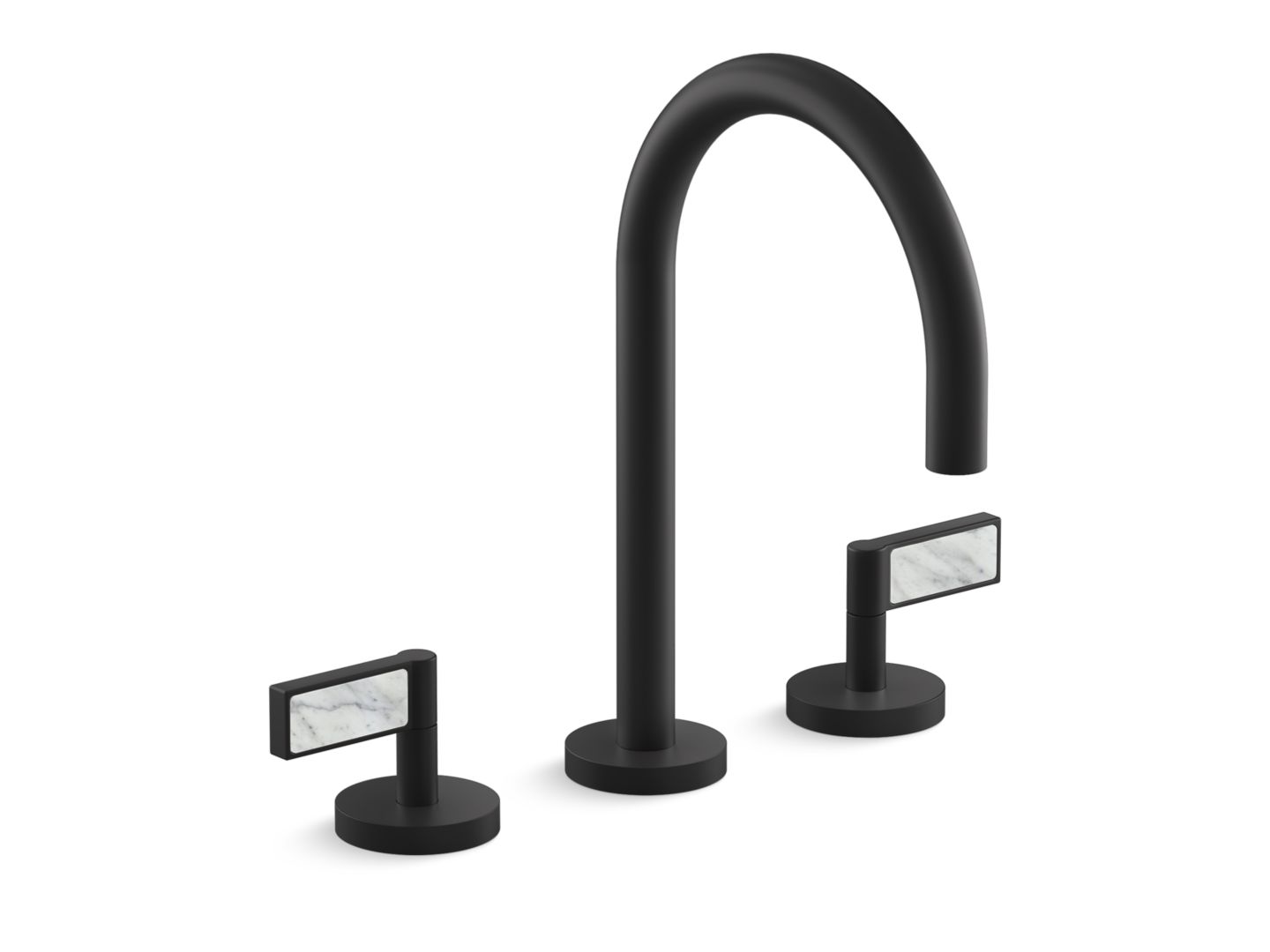 One Decorative Sink Faucet, Gooseneck Spout, White Carrara Handles