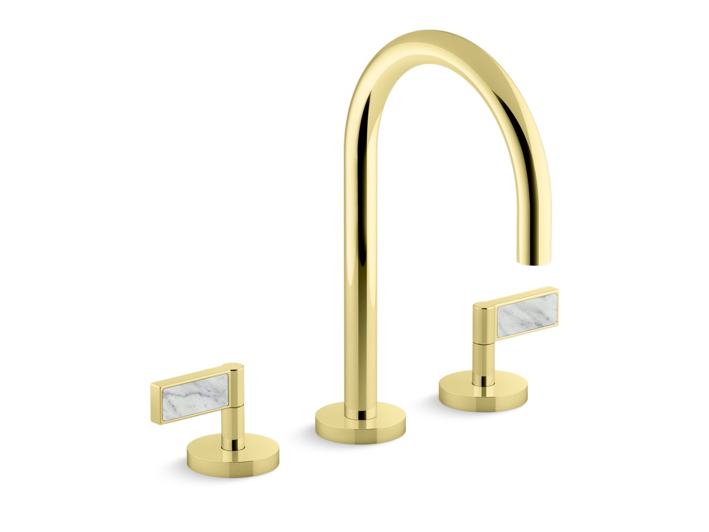 One Decorative Sink Faucet, Gooseneck Spout, White Carrara Handles