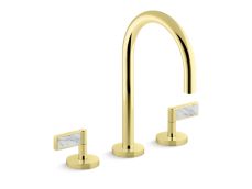 One™ Sink faucet, gooseneck spout, White Carrara handles