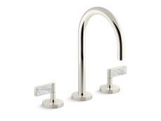 One™ Sink faucet, gooseneck spout, White Carrara handles