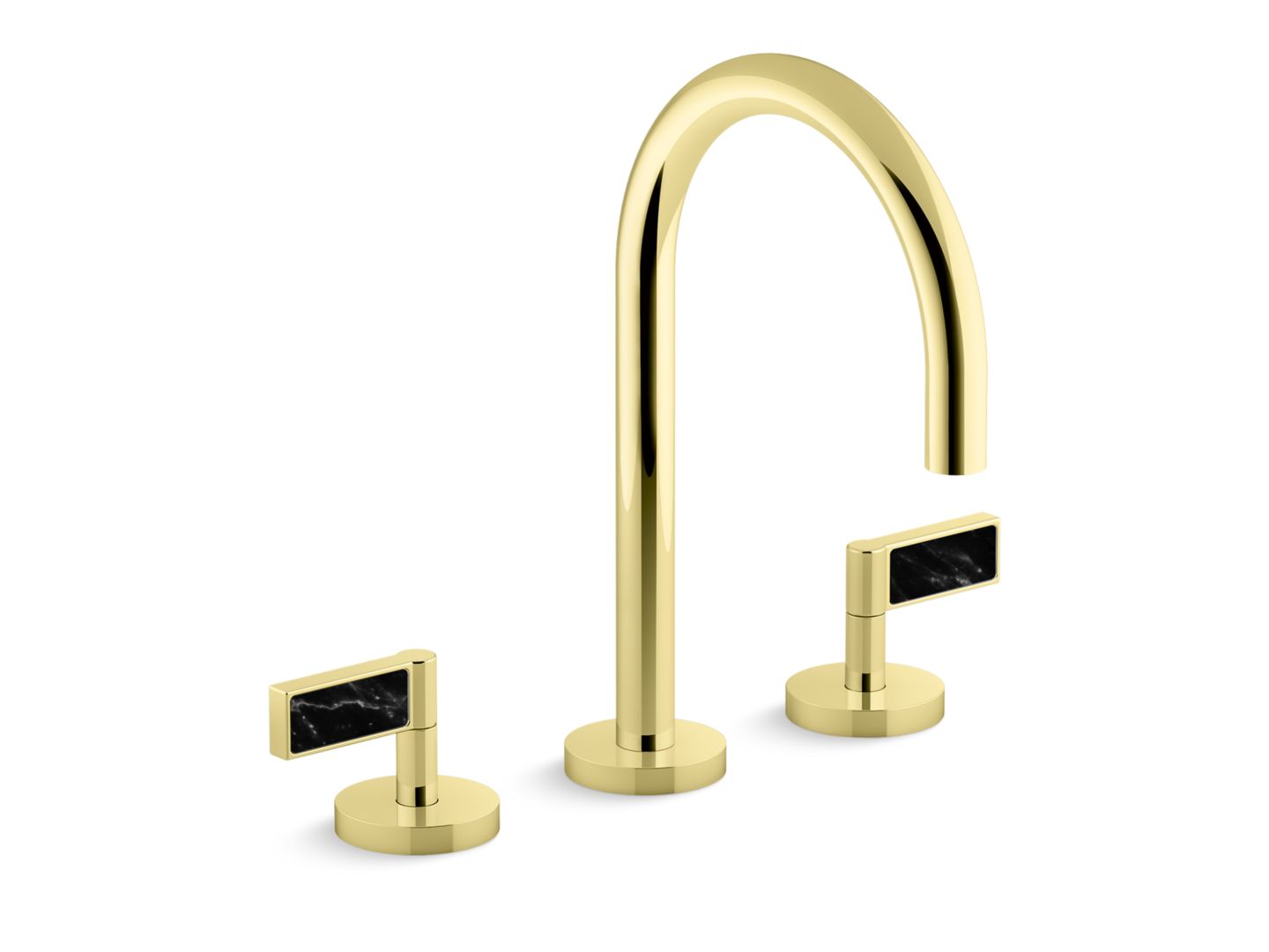 One Decorative Sink Faucet, Gooseneck Spout, Nero Marquina Handles