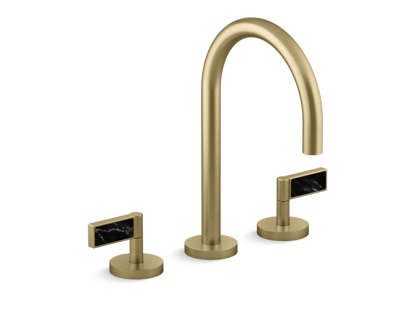 One Decorative Sink Faucet, Gooseneck Spout, Nero Marquina Handles