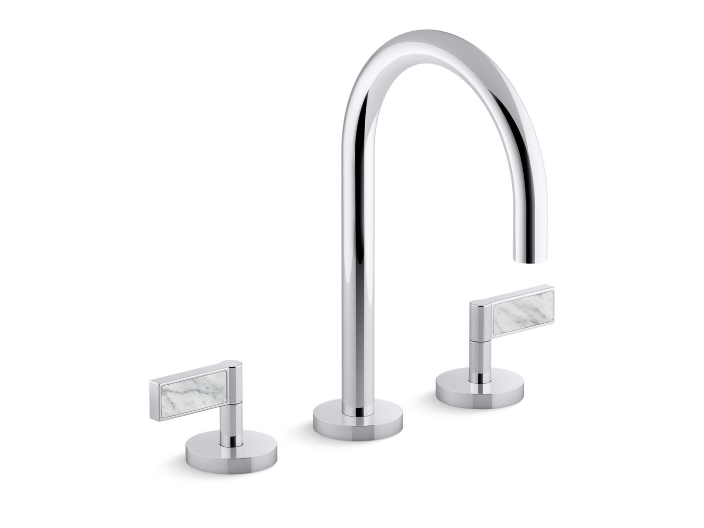 One Decorative Sink Faucet, Gooseneck Spout, White Carrara Handles