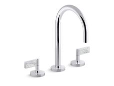 One™ Sink faucet, gooseneck spout, White Carrara handles
