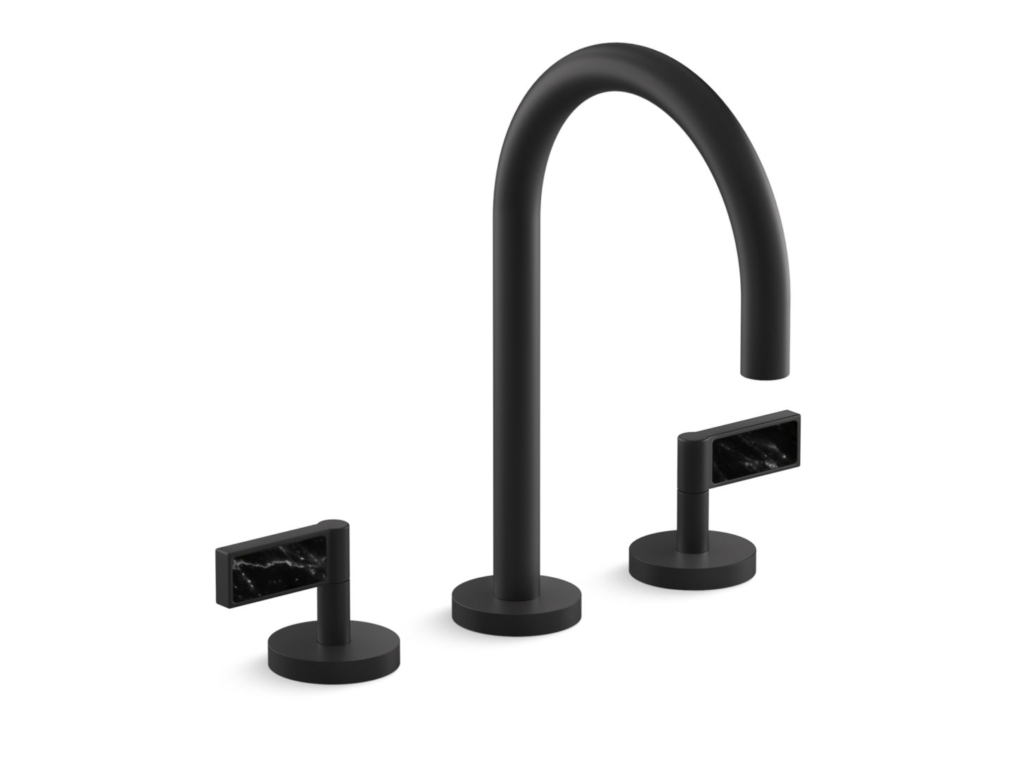 One Decorative Sink Faucet, Gooseneck Spout, Nero Marquina Handles