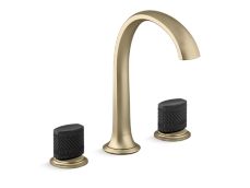 Script® Decorative Sink faucet, arch spout, Matte Black Porcelain knob handles