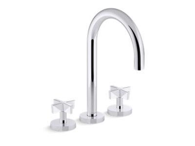 Deck-Mount Bath Faucet, Gooseneck Spout, Cross Handles