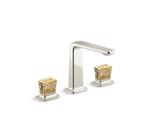 Sink faucet, tall spout, Gold Flake Crystal handles