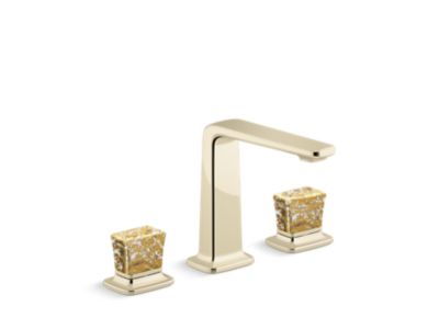 Sink Faucet, Tall Spout, Gold Flake Crystal Knob Handles