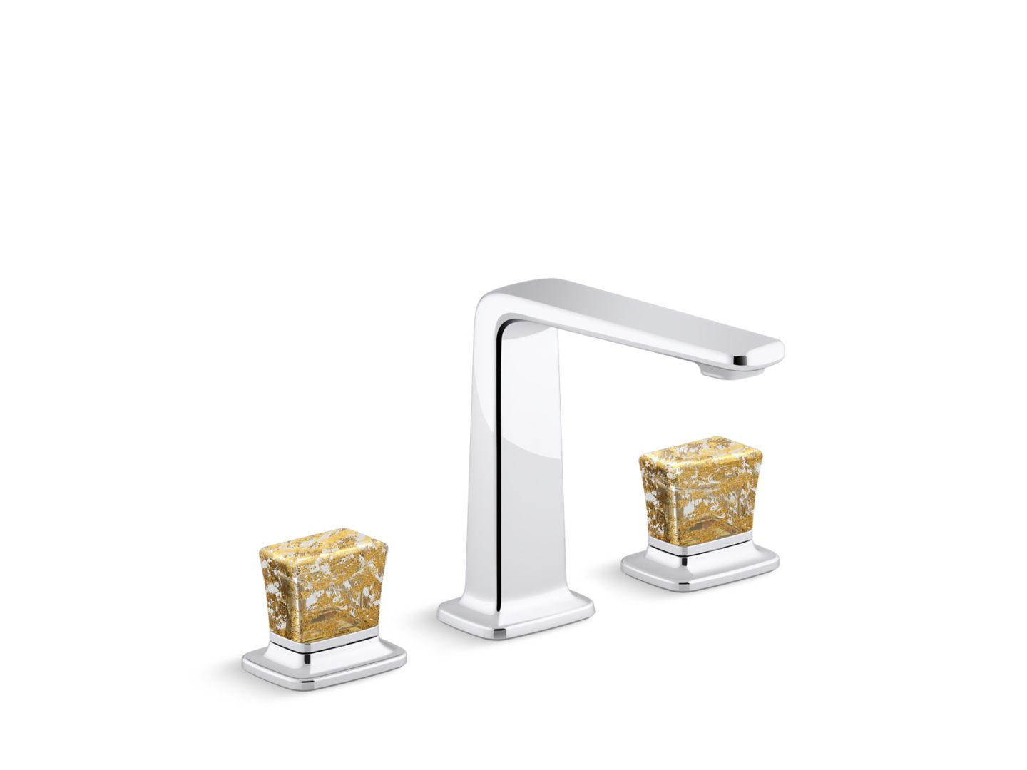 Per Se Decorative Sink Faucet, Tall Spout, Gold Flake Crystal Knob Handles