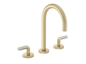 Sink faucet, gooseneck spout, P.E. Guerin decorative handles