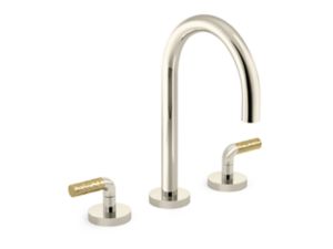 Sink faucet, gooseneck spout, P.E. Guerin decorative handles