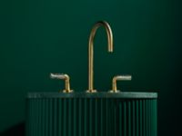 Sink faucet, gooseneck spout, P.E. Guerin decorative handles 1