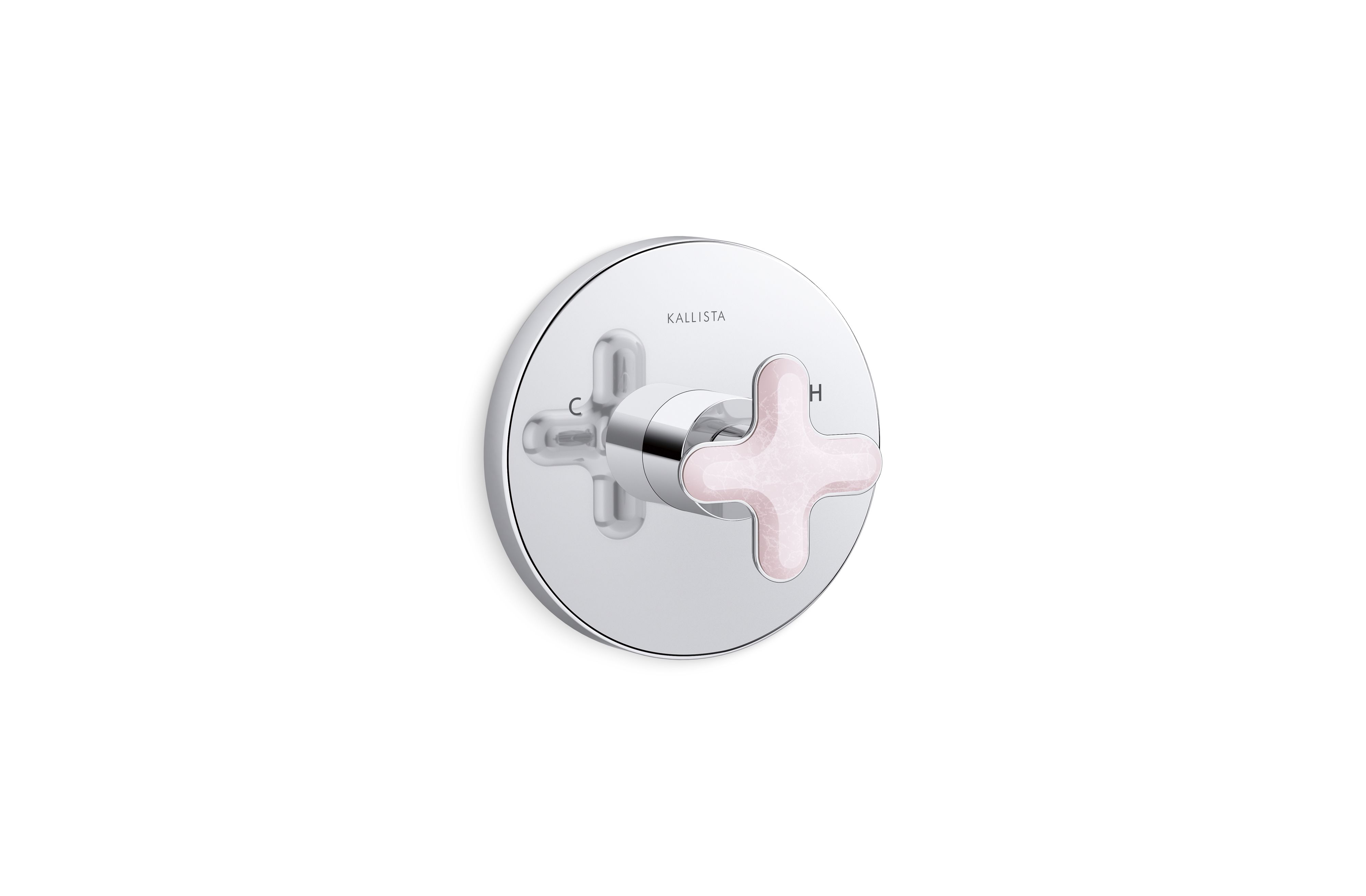 002® — Thermostatic Trim, Rose Quartz Cross Handle