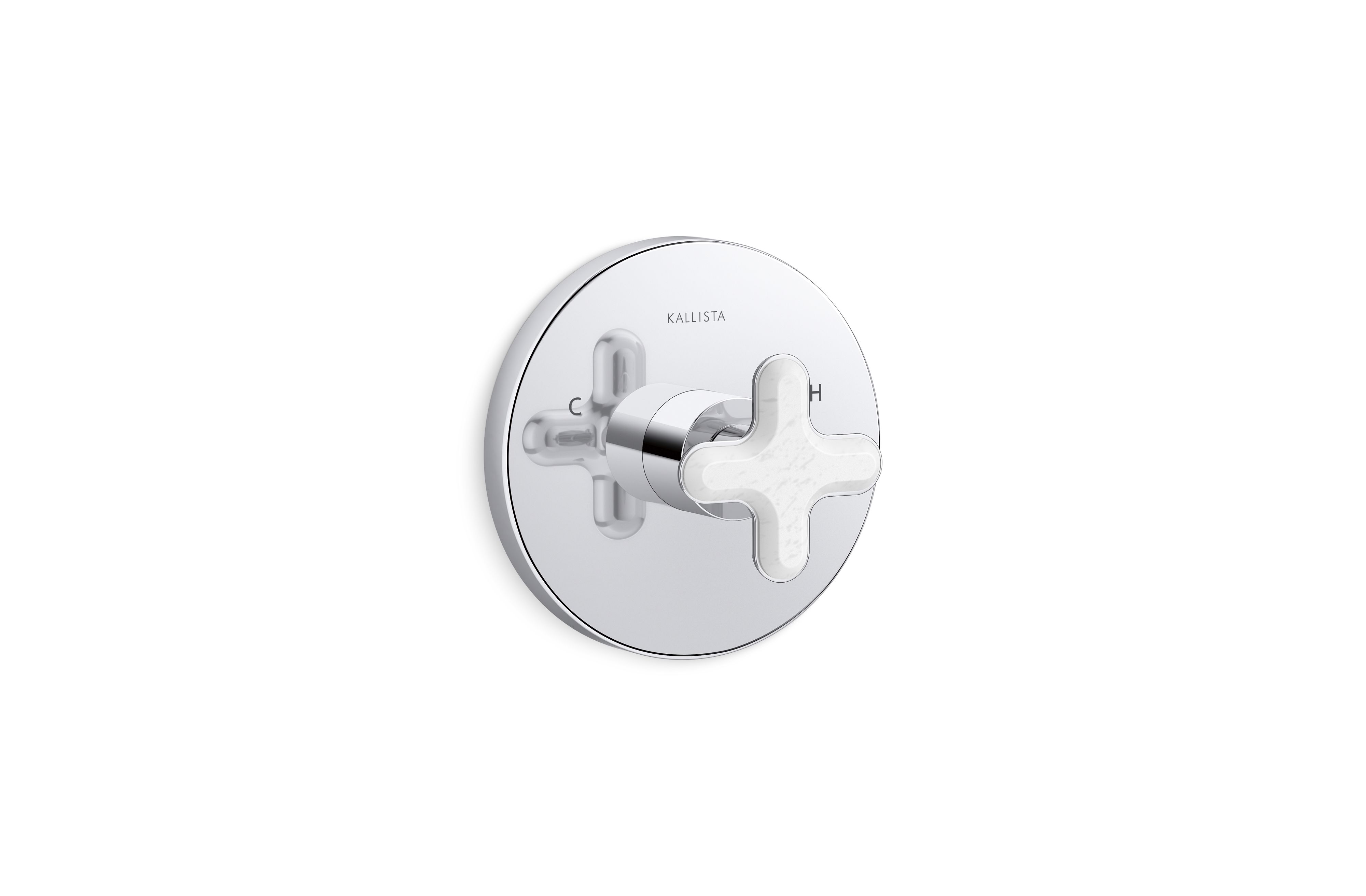 002® — Thermostatic Trim, White Carrara Cross Handle