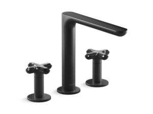 Deck-Mount Bath Faucet, Zebra Jasper Cross Handles