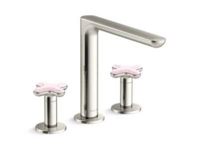 Deck-Mount Bath Faucet, Rose Quartz Cross Handles