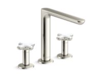 Deck-Mount Bath Faucet, White Carrara Cross Handles 0