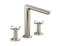 Deck-Mount Bath Faucet, White Carrara Cross Handles 0