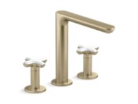 Deck-Mount Bath Faucet, White Carrara Cross Handles 1