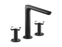 Deck-Mount Bath Faucet, White Carrara Cross Handles 0