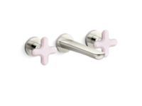 Wall Mount Widespread Sink Faucet, Rose Quartz Cross Handles 1