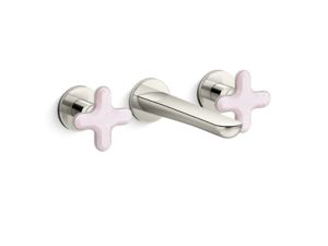 Wall Mount Sink Faucet,  Rose Quartz Cross Handles