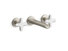 002® Wall Mount Widespread Sink Faucet, White Carrara Cross Handles
