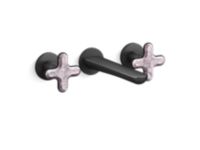 Wall Mount Widespread Sink Faucet, Rose Quartz Cross Handles 0