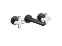 Wall Mount Widespread Sink Faucet, White Carrara Cross Handles 0