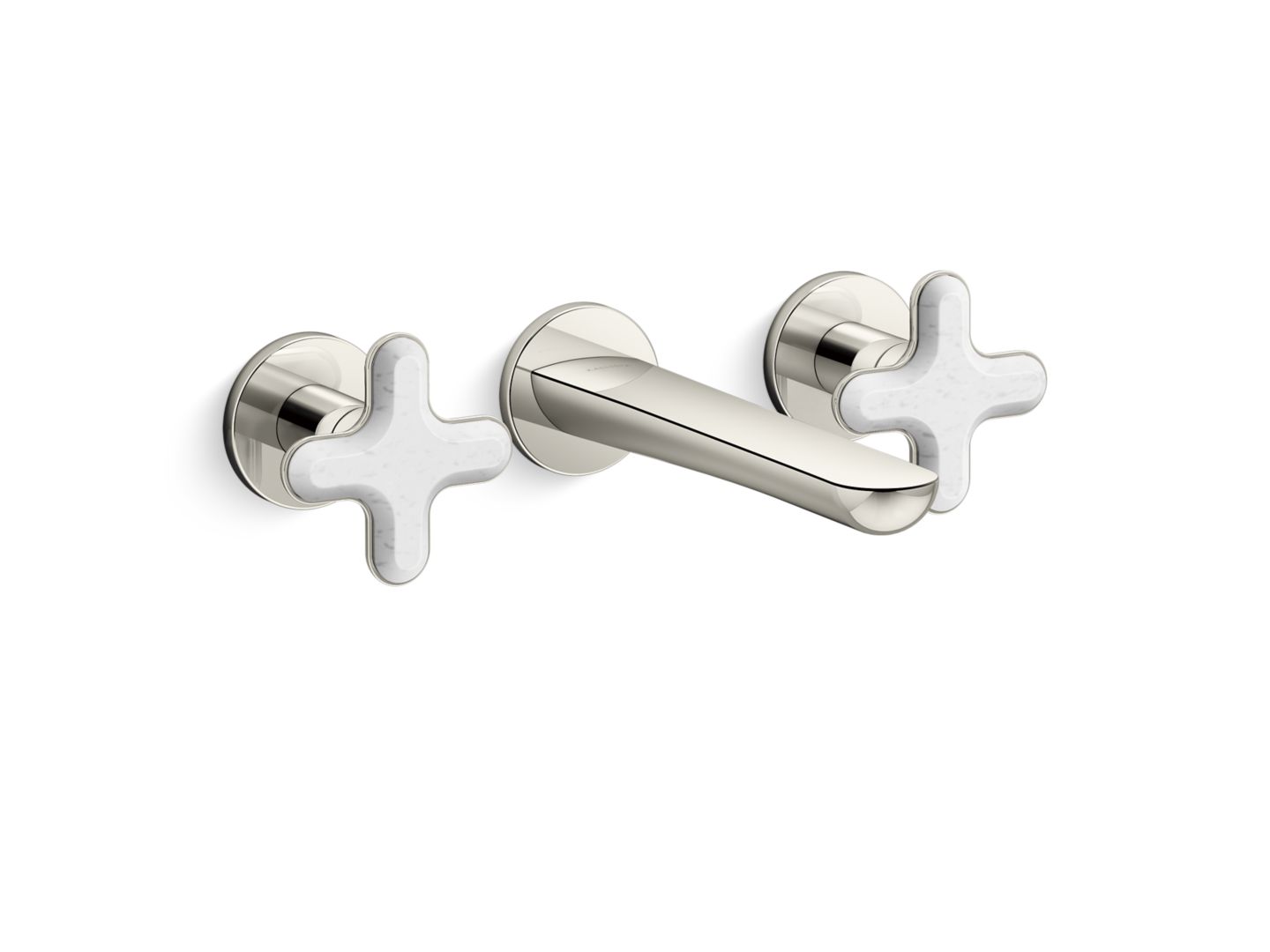 002® Wall Mount Widespread Sink Faucet, White Carrara Cross Handles