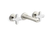 002® Wall Mount Widespread Sink Faucet, White Carrara Cross Handles