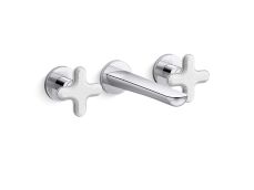 002® Wall Mount Widespread Sink Faucet, White Carrara Cross Handles