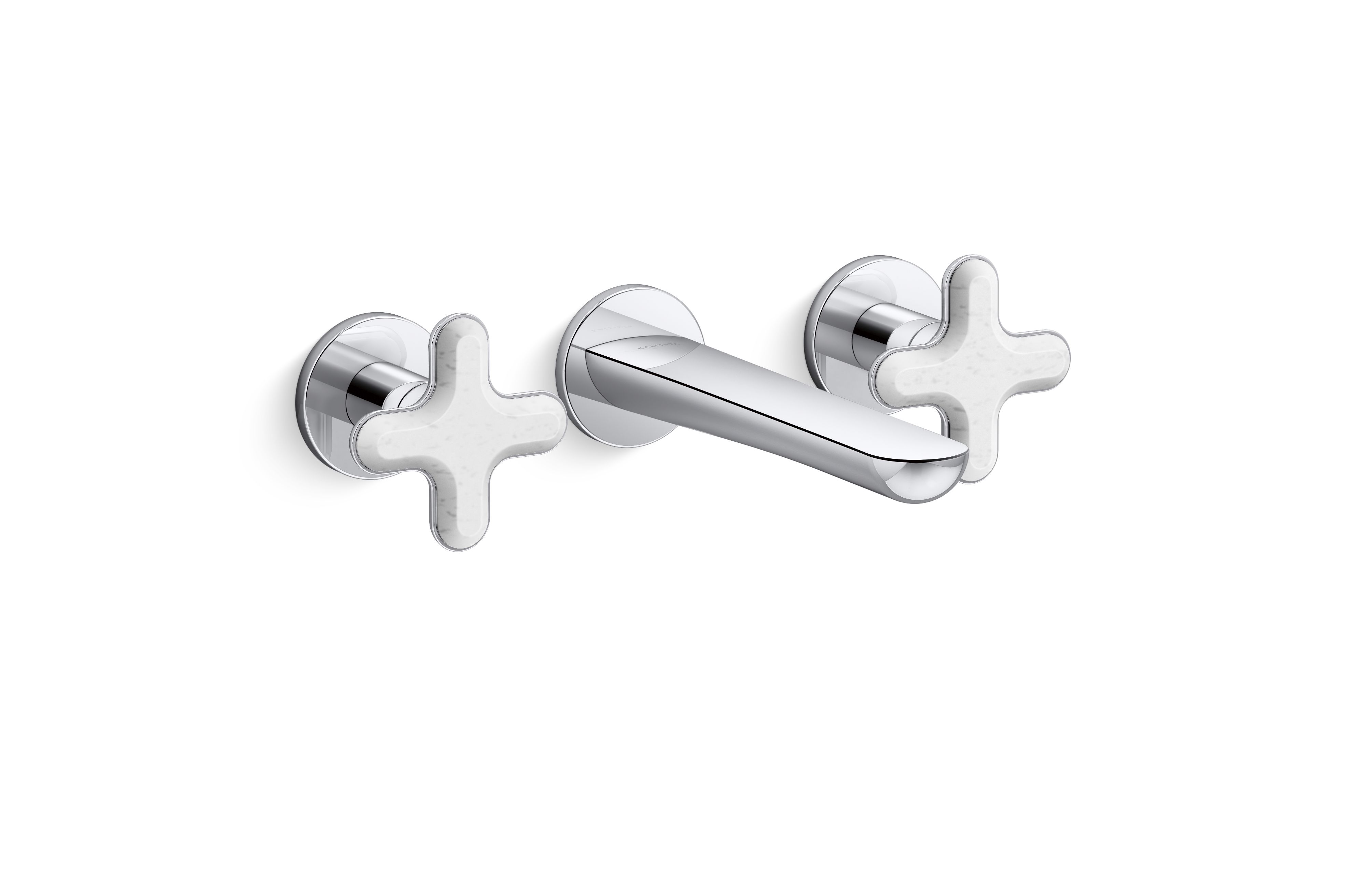 002® — Wall Mount Widespread Sink Faucet, White Carrara Cross Handles